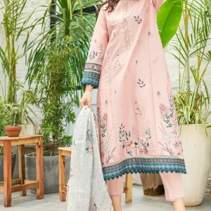 Batik-3PC Linen Embroidered Shirt With Organza (D)