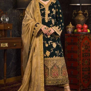 Velvet-3PC 5,000 Micro Embroidered Shirt With Organza (D)