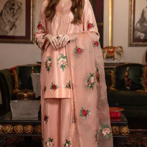 Bareeze-3PC Silk Heavy Embroidered Shirt With (D)