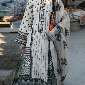 Qalamkar-3PC Linen Embroidered Shirt With (D)