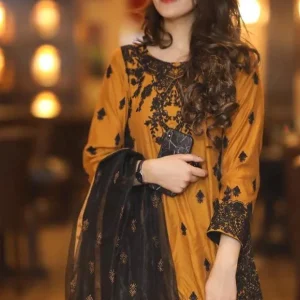 Zainab Chotani-3PC Linen Embroidered Shirt  (D)