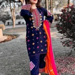 Zainab Chottani-3PC Embroidered Shirt With Embroidered(D)