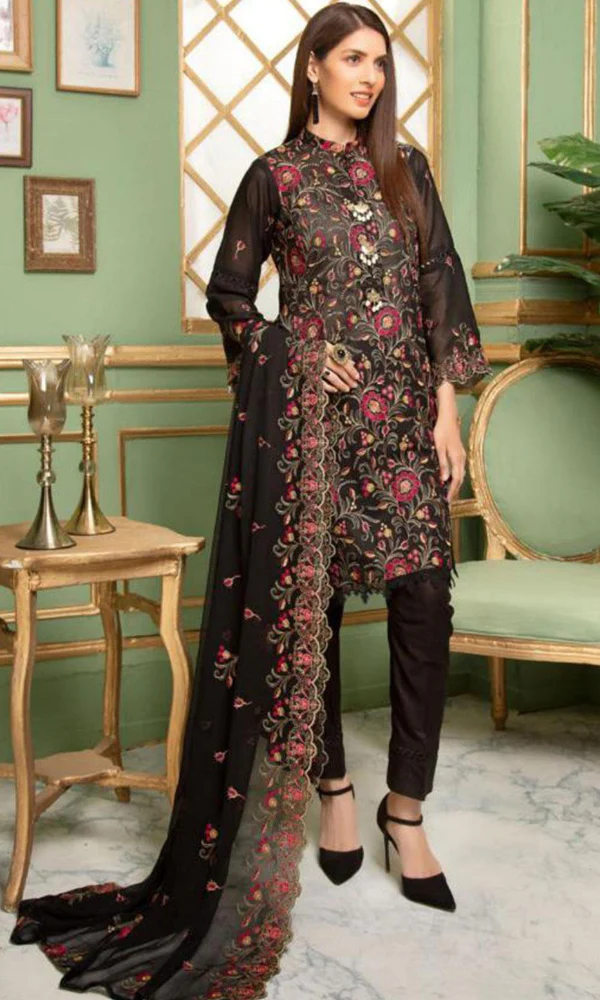 Sophia-3PC Dhanak Embroidered Shirt With Heavy Embroidered Duppata