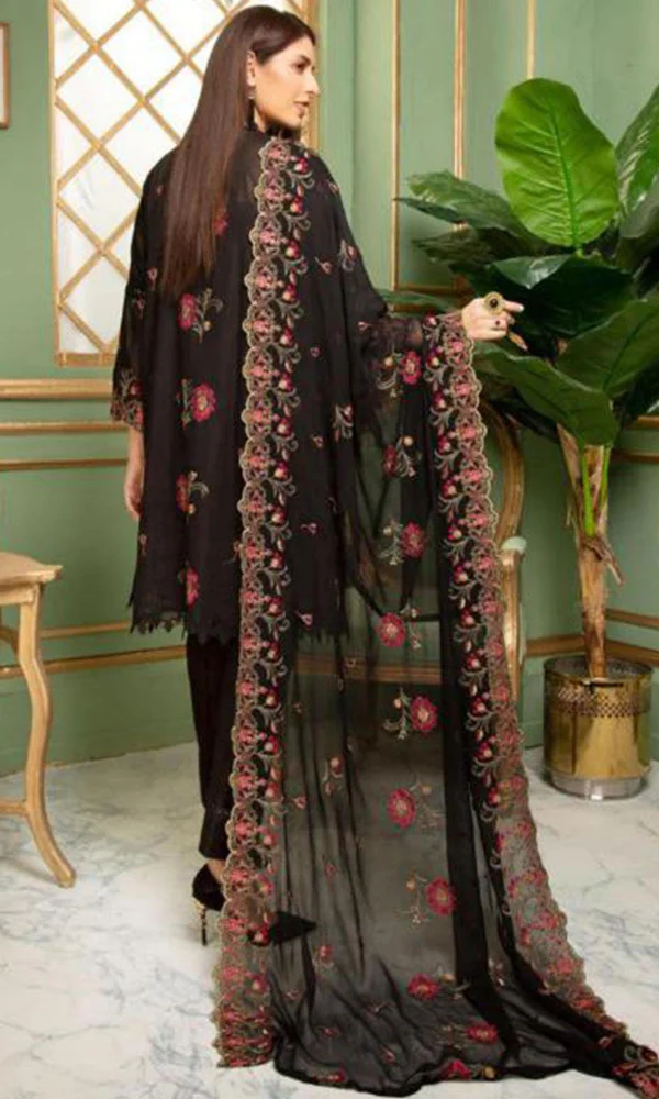 Sophia-3PC Dhanak Embroidered Shirt With Heavy Embroidered Duppata - Image 2