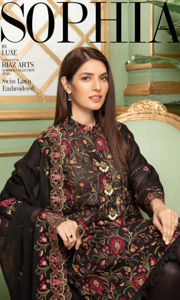 Sophia-3PC Dhanak Embroidered Shirt With Heavy Embroidered Duppata - Image 3