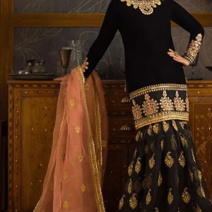 Zainab Chottani-3PC Velvet 5,000 Micro Embroidered Shirt With Embroidered Organza Dupatta