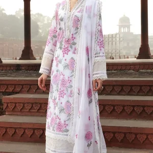 Bareeze-3PC Pink Rose Front Embroidered Shirt And Embroidered Bamber Dupatta
