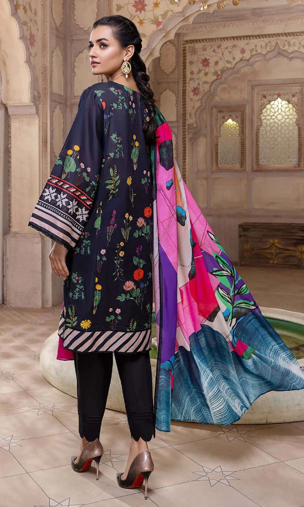 So Kamal - 3PC Cotail Digital Printed Shirt With Cordrouy Shawl - Image 2