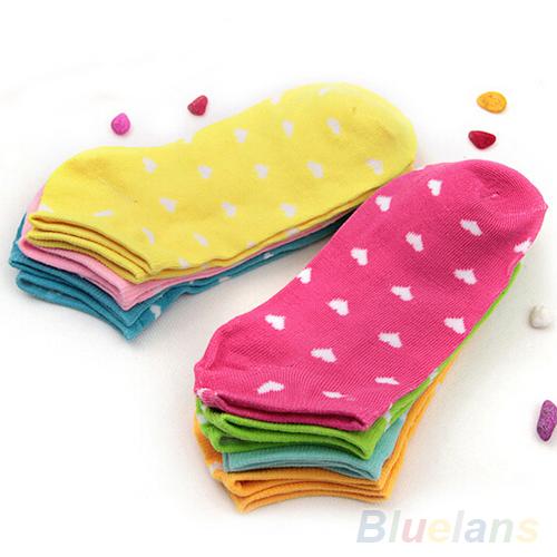 5 Pairs Women Girls Cute Heart Ankle High Low Cut Casual Sport Cotton Socks - Image 4