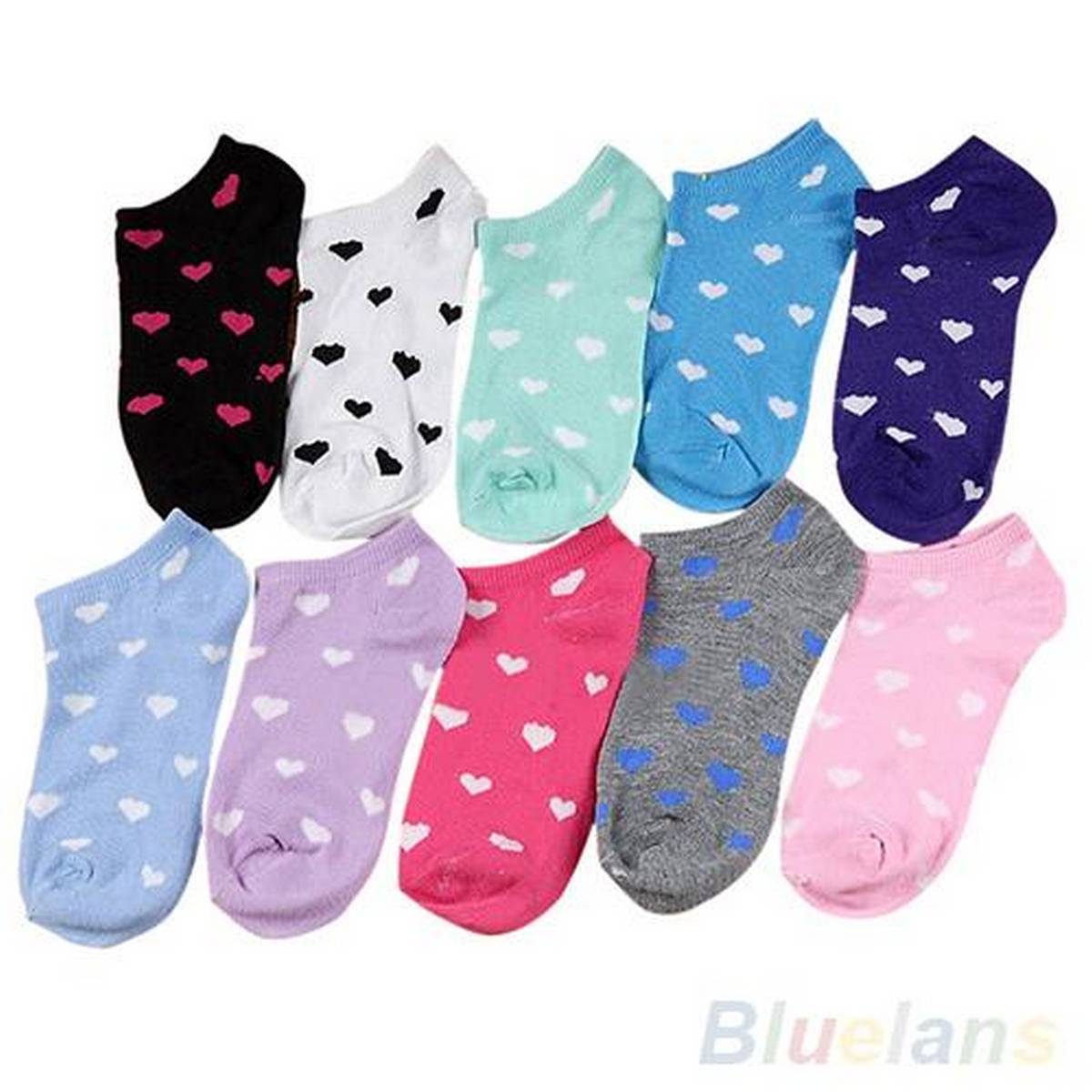 5 Pairs Women Girls Cute Heart Ankle High Low Cut Casual Sport Cotton Socks - Image 2