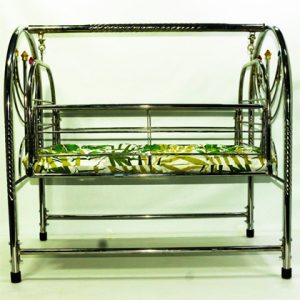 Born Baby Folding Swinging Metal Chrome with Dolly Frame Cradle with Free Soft Mattress  Juhla with Dolly Frame Cradle with Free Soft Mattres