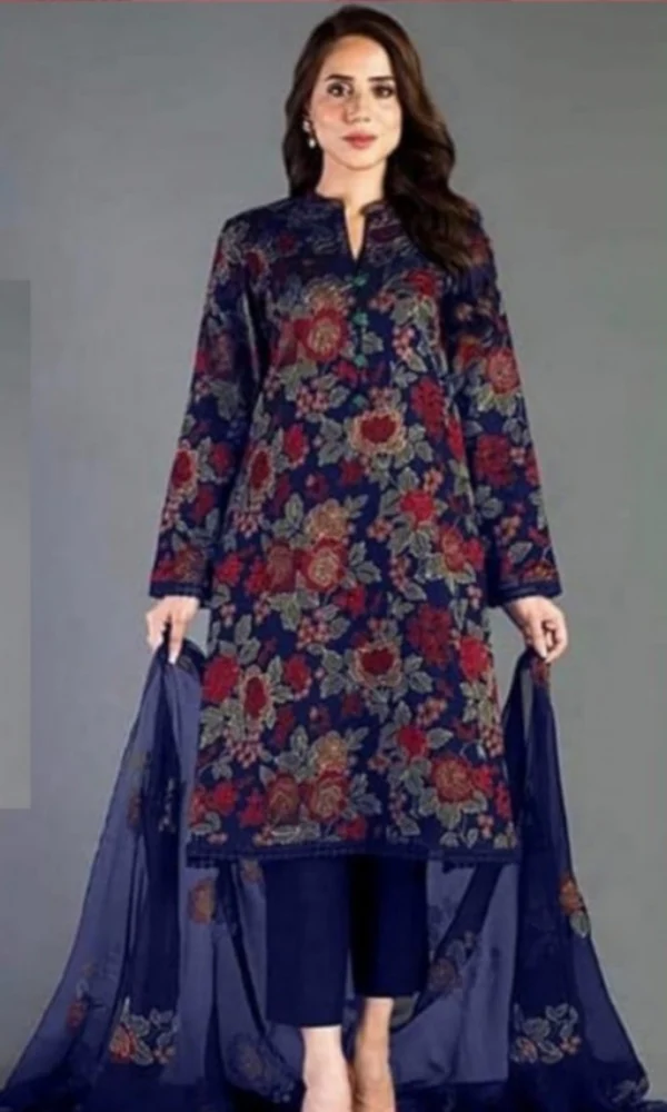 Bareeze LH-107 Blue Embroidered Three Piece Dhanak Wool Winter Collection