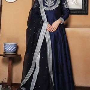 Maria B. - 3PC Katan Silk Heavy Embroidered Shirt With Organza Embroidered Dupatta