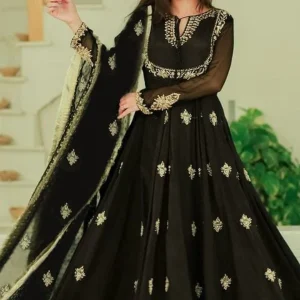 Maria B. - 3PC Katan Silk Embroidered Frock Maxi With Organza Embroidered Dupatta