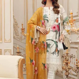 Charizma - 3pc Linen Embroidered Shirt With Embroidered Bamber Chiffon