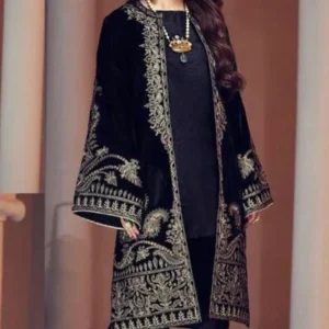 Baroque - 2PC Velvet Heavy Embroidery Shirt With Silk Trouser