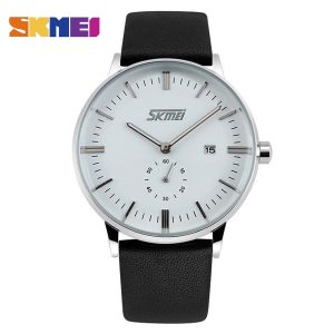 SKMEI Analog Quartz Stainless Steel Leather Straps Waterproof Wrist Watches For (Men & Women) - 9083