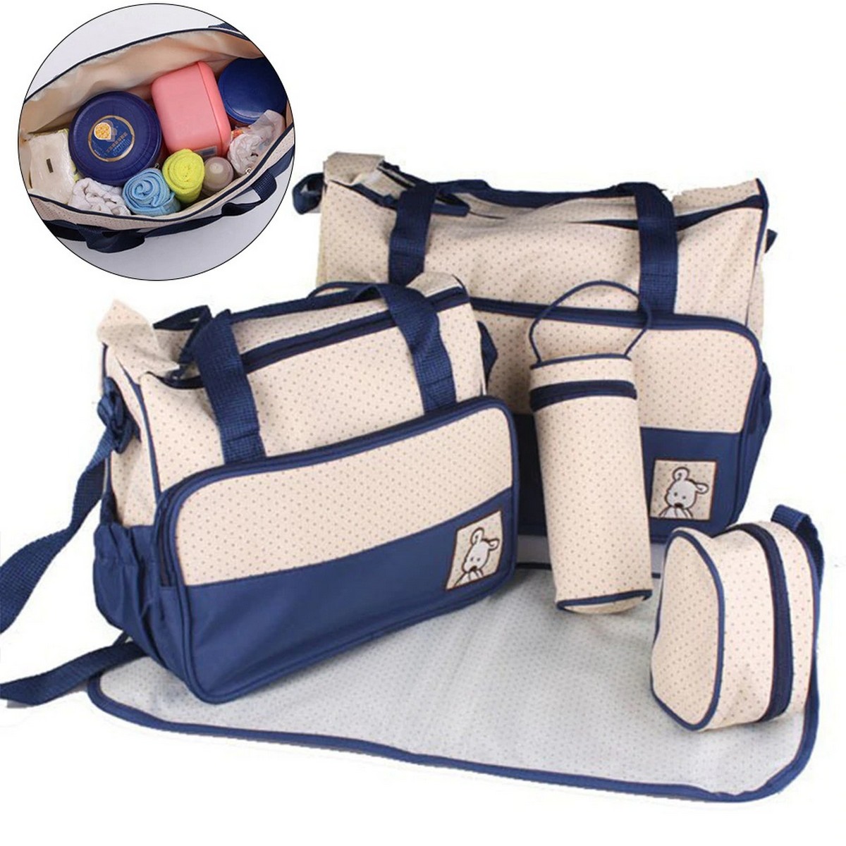 Baby Diaper Bag 5pcs Blue Mother and Baby Diaper Bag Navy Blue