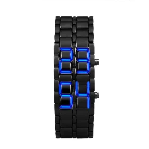 Fashion Black Full Metal Digital Lava Wrist Watch Iron Metal Blue LED Samurai for Men Boy Sport Simple Wathes Mens Watches 2022