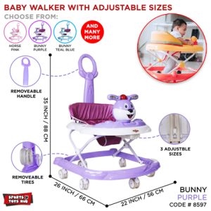 Twinkle Baby Walker With Music & Height Adjustable, Attachable Push Handle Bar Cartoon Face Foldable Infants Walkers