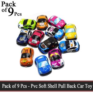 Pack of 9 Pcs - Pull Back Soft Shell Mini Car Toy Set for Kids and boys Pullback Cars Toys
