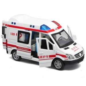 Hospital Rescue Ambulance Police Diecast Metal Car Model with Pull Back Sound Light for Children Toys Gifts,A