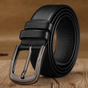 Cowhide Leather Belts for Men Brand Strap Male Pin Buckle Fancy Vintage Cowboy Jeans Cintos Black 120CM