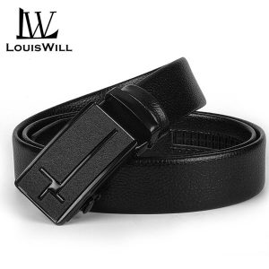 LouisWill Men Belts PVC Leather Belts Automatic Buckle Belt Men’s Waist Belts