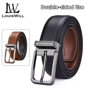 LouisWill Men's Belt Men Fashion Belt Double-sided Belt Genuine Leather Belts