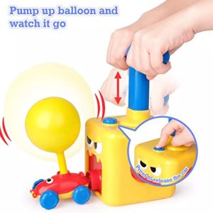 Power Balloon Racer Car Toy, Balloon Launcher Powered Car Toy Set, Balloon Powered Launch Car, Inflator Air Pump Vehicle with Pump for Kids (Yellow)