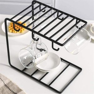 Coffee Tea Mug Cup Holder, Mug Rack, Drying Cup Holder with 6 Hook Kitchen Organizers, Glass Cup Holder Portable Tray, Cup Holder