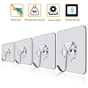 Pack of 4 Hooks Transparent Strong Self Adhesive Door Wall Hangers Hooks Heavy Load Rack Cup holder for Kitchen Bathroom