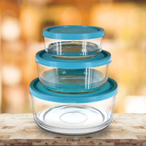 Set of 3 Piece Glass MixingStorage Bowls with Plastic Lid