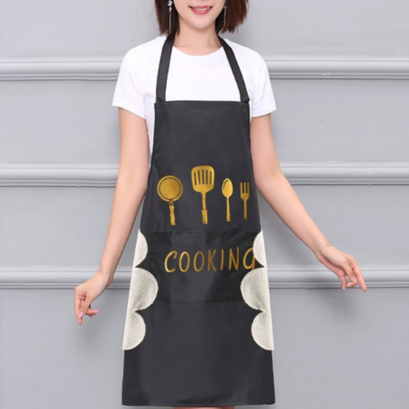 Kitchen Cooking Apron With Hand-Wipe Pockets Waterproof For Cooking