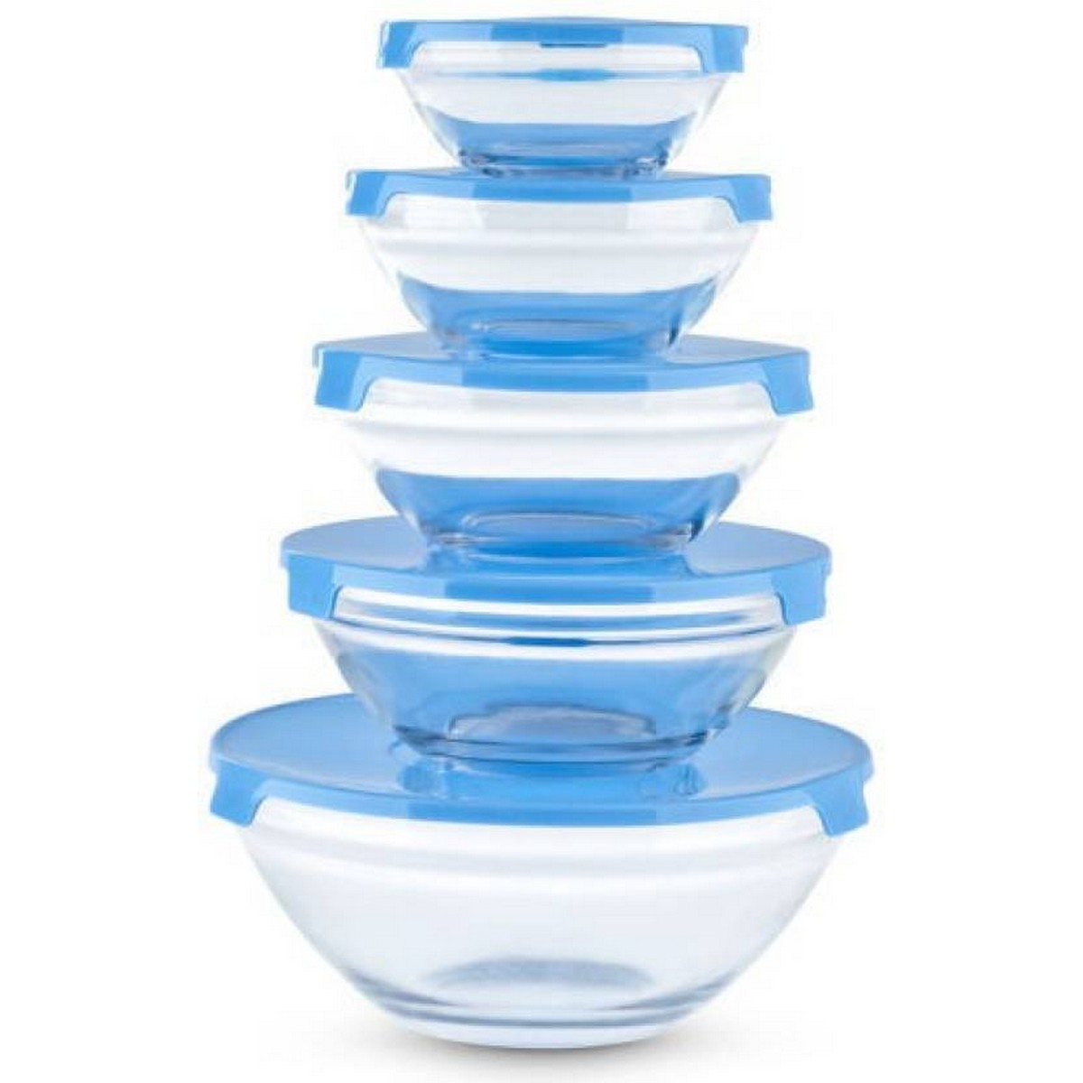 5 Piece Bowl Set Glass Container Gift Box Glass Box Storage Bowl set with Coloured Plastic Lid Daba Dhakan