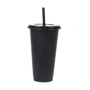 Drink Change Color Straw Mugs with Lid Plastic Tumbler Matte coffe bottle Cup