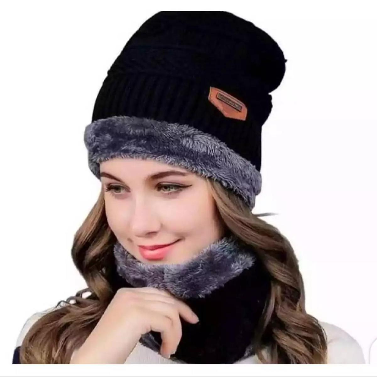 Beanie Cap And Neck Warmer Winter Knitted Beanie Hat and Neck Warmer Scarf Set for Boys Girls