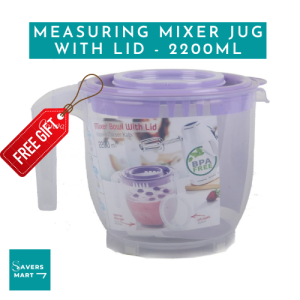 Mixer Bowl With Lid & Measuring Jug 2200ML - Plastic Bowl for Multipurpose Racket