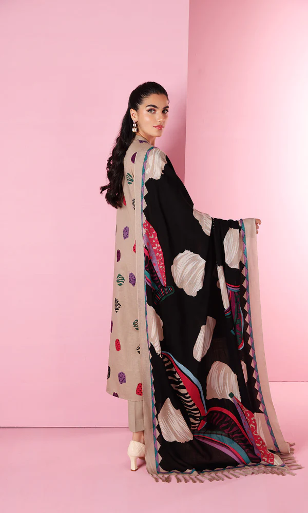 Nishat - 3PC Dhanak Heavy Embroidered Shirt With Printed Shawl - Image 2
