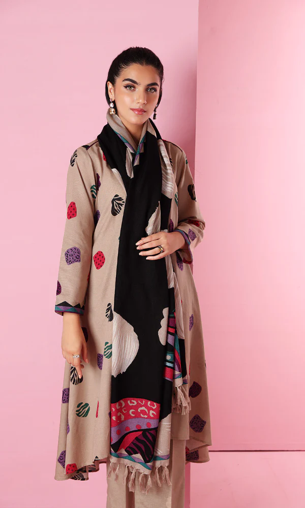 Nishat - 3PC Dhanak Heavy Embroidered Shirt With Printed Shawl - Image 3