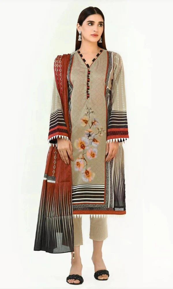 Crimson- 3PC Lawn Embroidered Shirt with Embroidered Dupatta