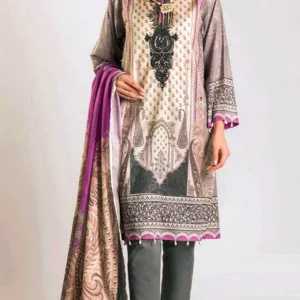 Khaadi- 3PC Lawn Embroidered Printed Shirt with Printed Chiffon Dupatta