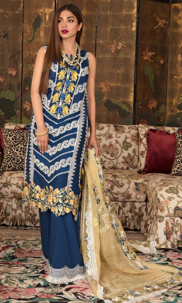 Crimson- 3PC Lawn Embroidered Shirt with Embroidered Dupatta