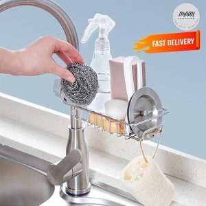 Sponge Holder for Kitchen Stainless Steel Faucet Storage Rack Adjustable Sink