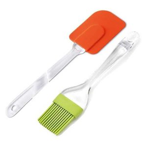 Spatula & BBQ Oil Brush , High Heat Resistant with Transparent Handle For CookingBaking, Mini Small Size , Silicone Brush and Spatula Pair