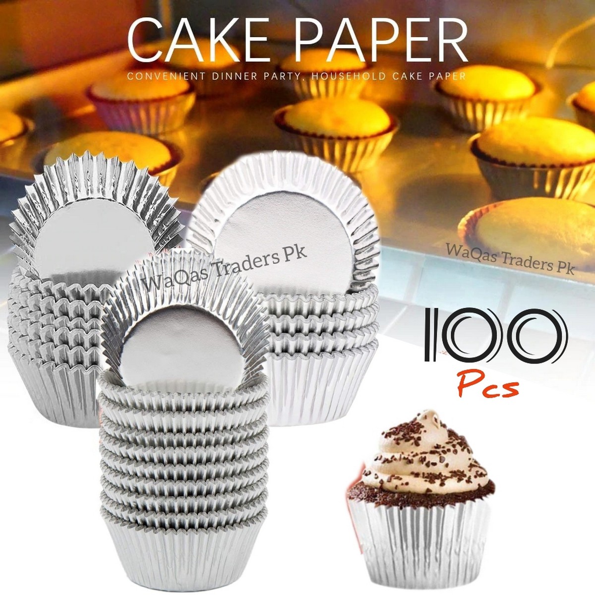100Pcs Silver Aluminium Foil Cup Cake Disposable Muffin Liners