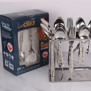 stainless steel spoon cutlary set with stand 29 pieces