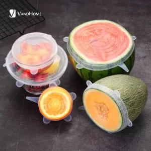 6Pcs Kitchen Reusable Silicone Stretch Seal Lid Food Storage Bowl Cover