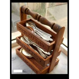 WOODEN 3 SHELF CUTLERY TRAY STAND