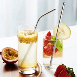 Pack Of 3 Stainless Steel Straws - 1 Straight, 1 Elbow, 1 Cleaning Brush - Metal Drinking